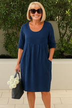 Nadalorien | Pleated Bust Midi Dress with Pockets for Women