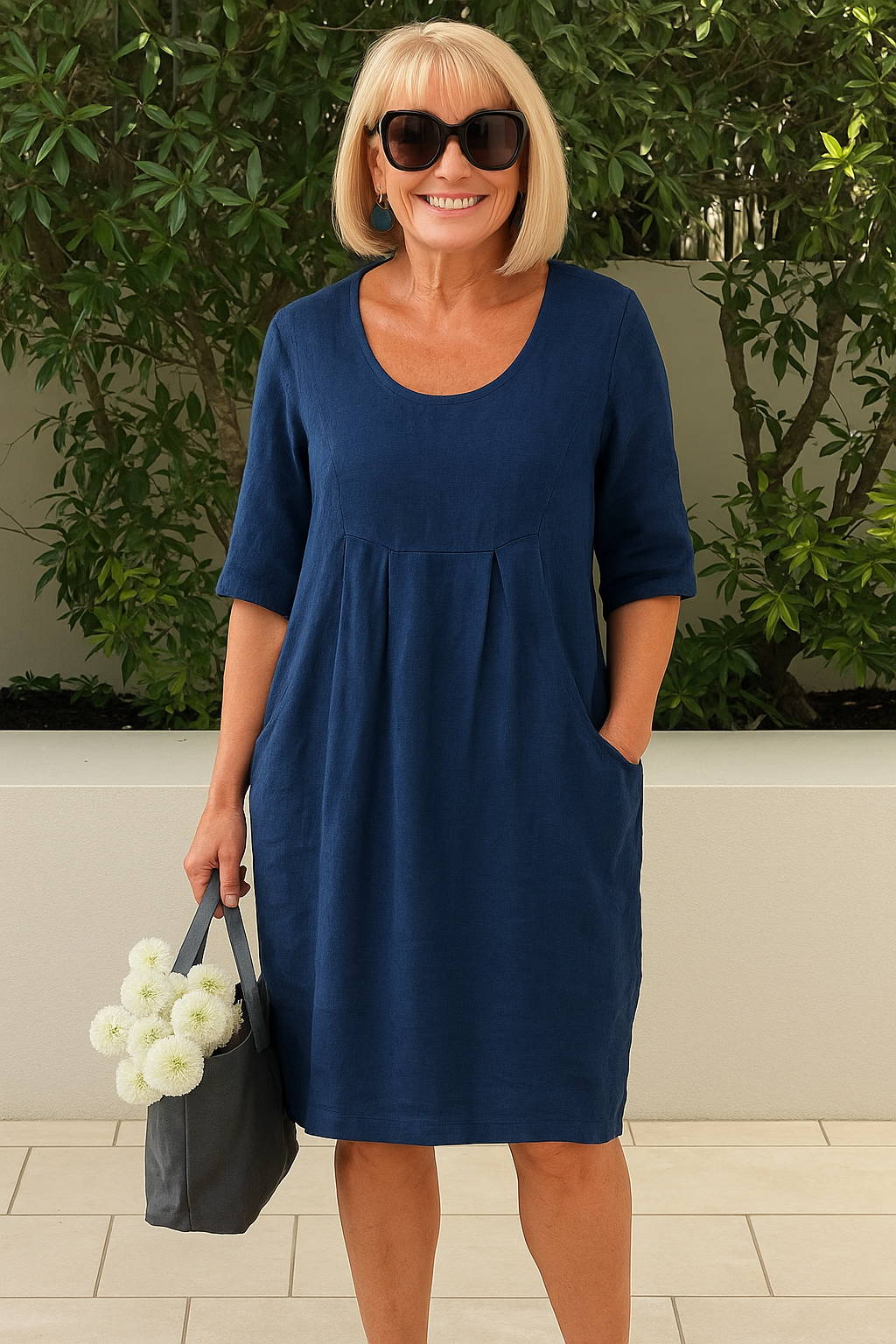 Nadalorien | Pleated Bust Midi Dress with Pockets for Women