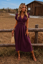 Paulien | Wrap V-Neck Maxi Dress with Belted Waist for Women