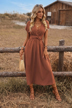 Paulien | Wrap V-Neck Maxi Dress with Belted Waist for Women
