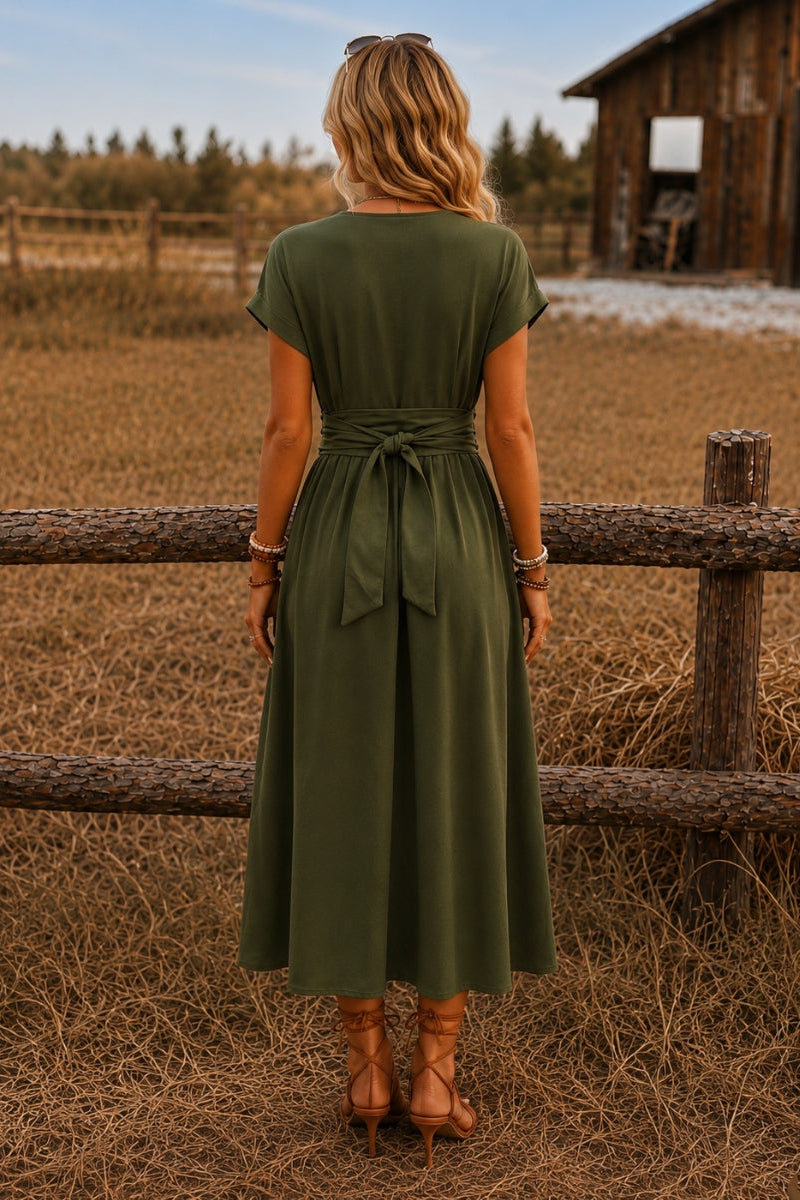 Paulien | Wrap V-Neck Maxi Dress with Belted Waist for Women
