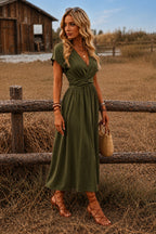 Paulien | Wrap V-Neck Maxi Dress with Belted Waist for Women