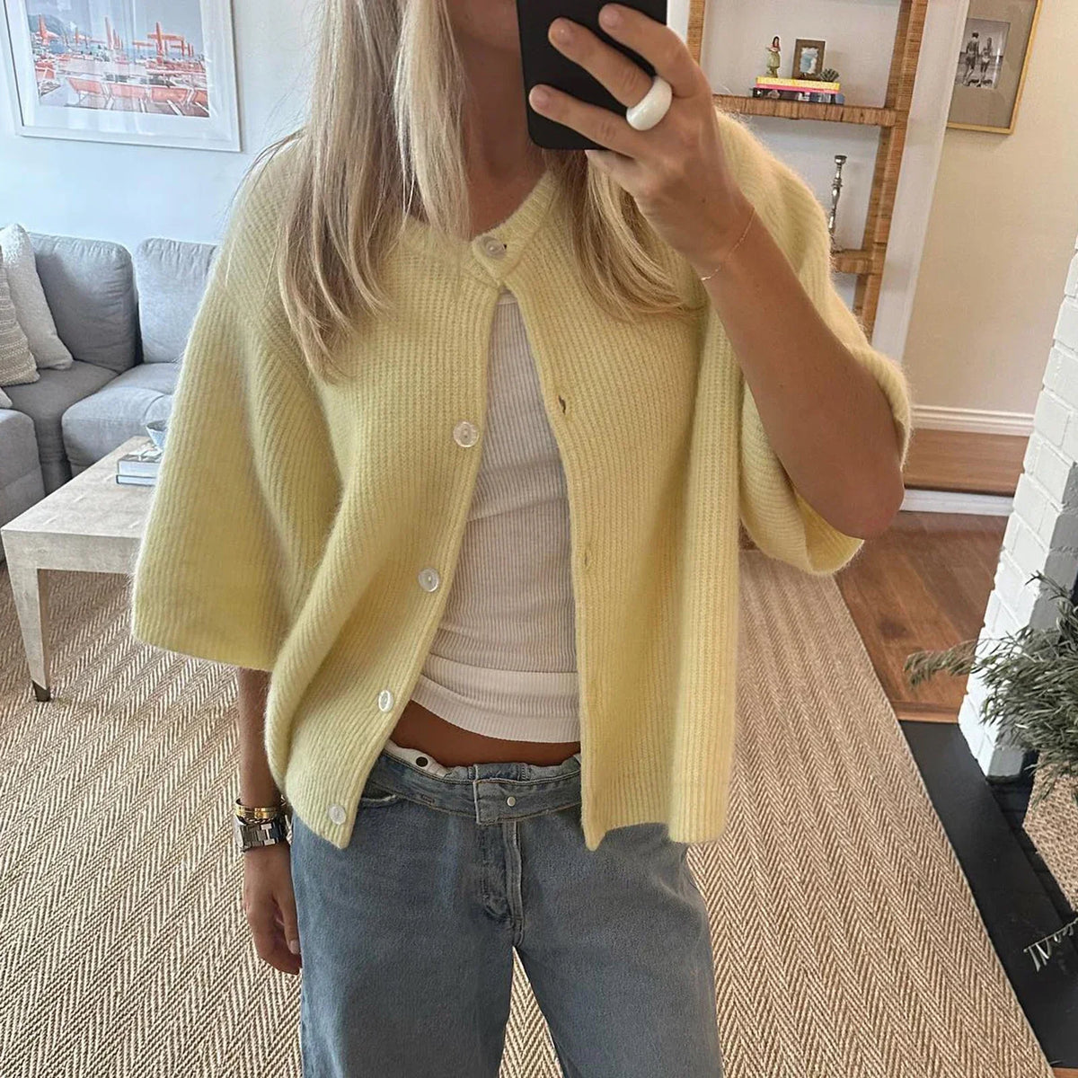 Kate | Ribbed Crewneck Cardigan Vest with Short Sleeves for Women