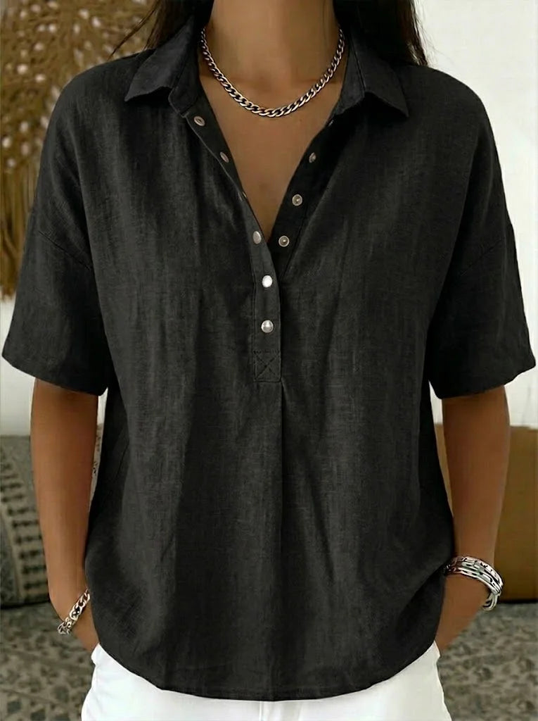 Marina | Button-Front Collared Shirt with Three-Quarter Sleeves for Women