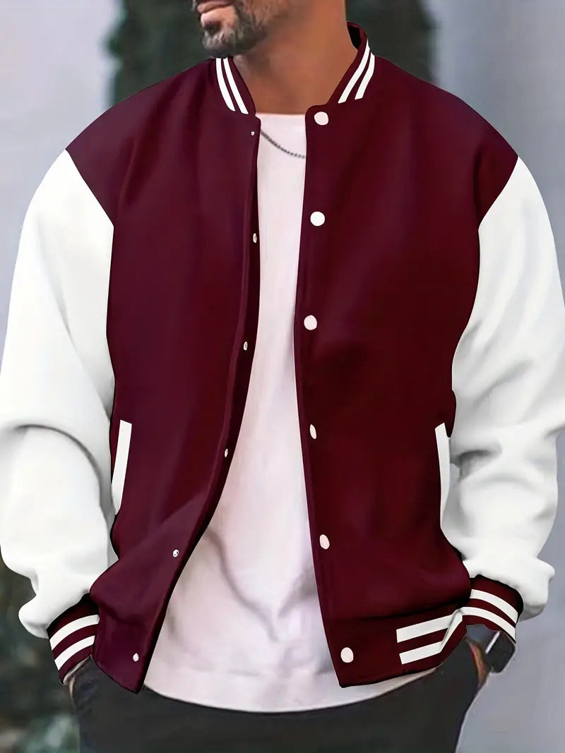 Rasmus | Ribbed Trim Snap-Button Bomber Jacket for Men
