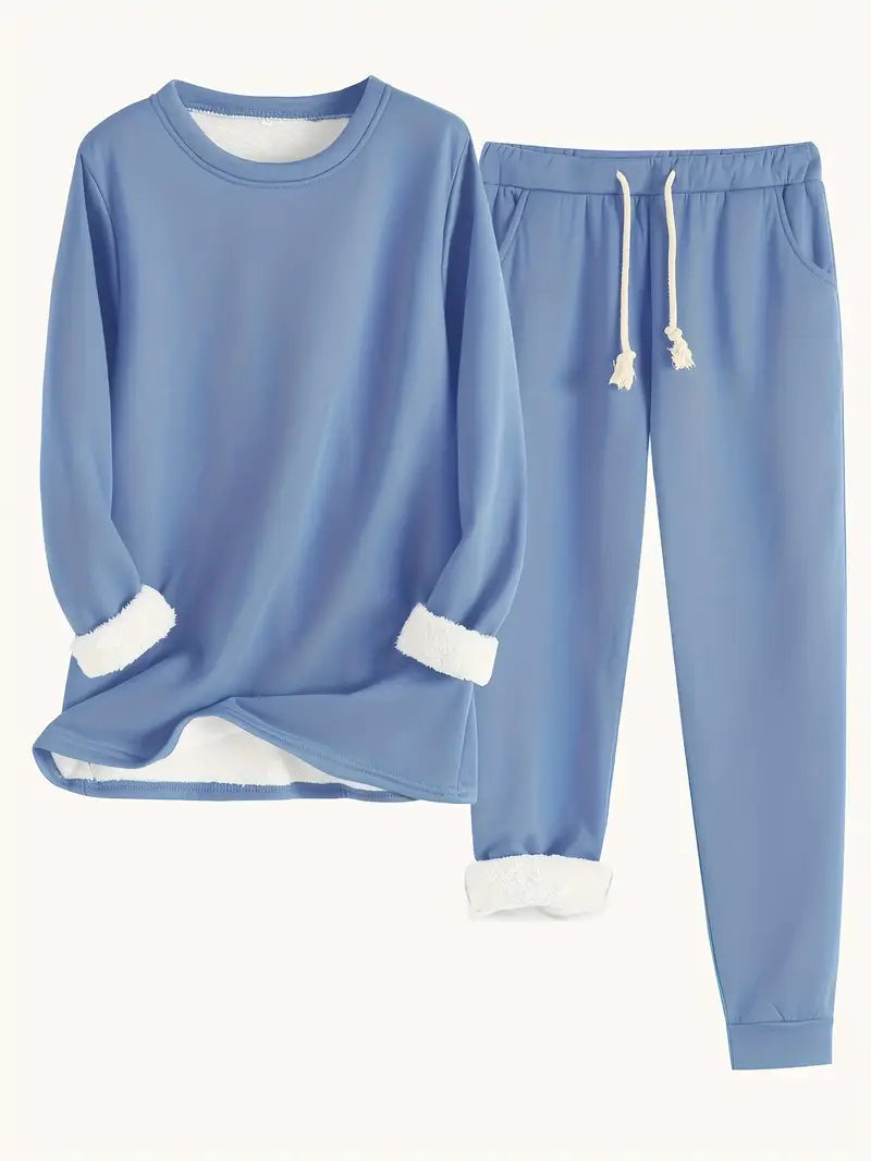 Reneé | Crew Neck Two-Piece Lounge Set with Pockets for Women