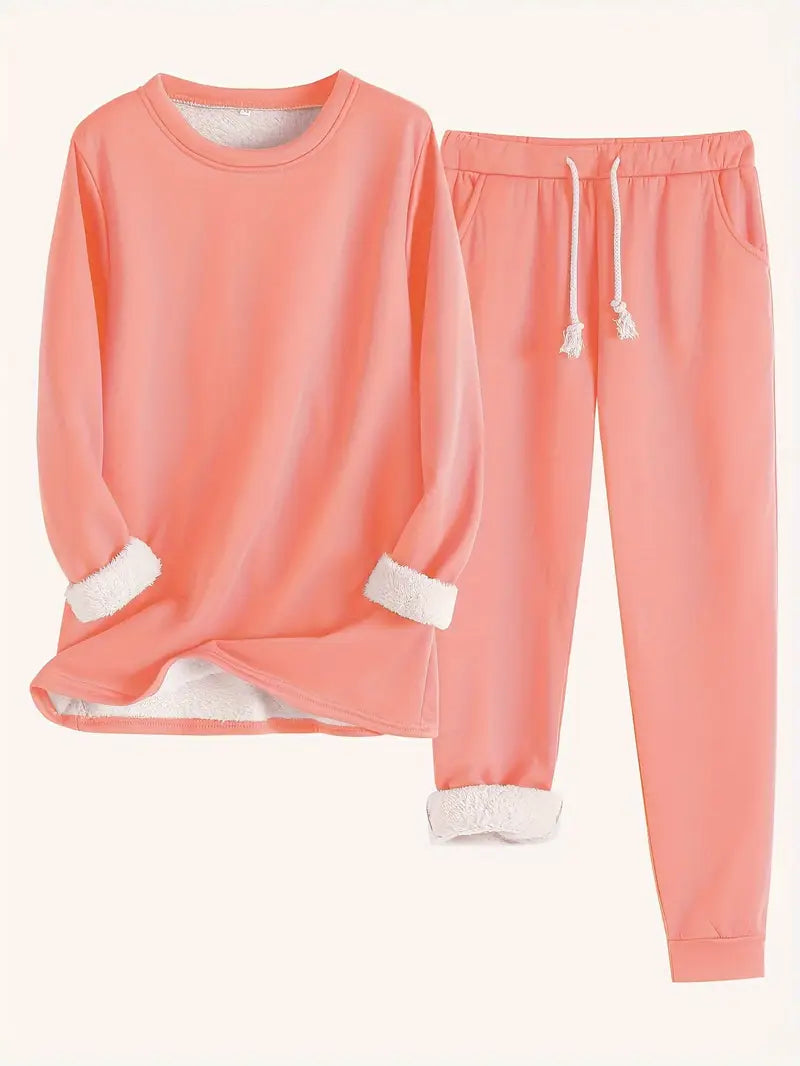 Reneé | Crew Neck Two-Piece Lounge Set with Pockets for Women
