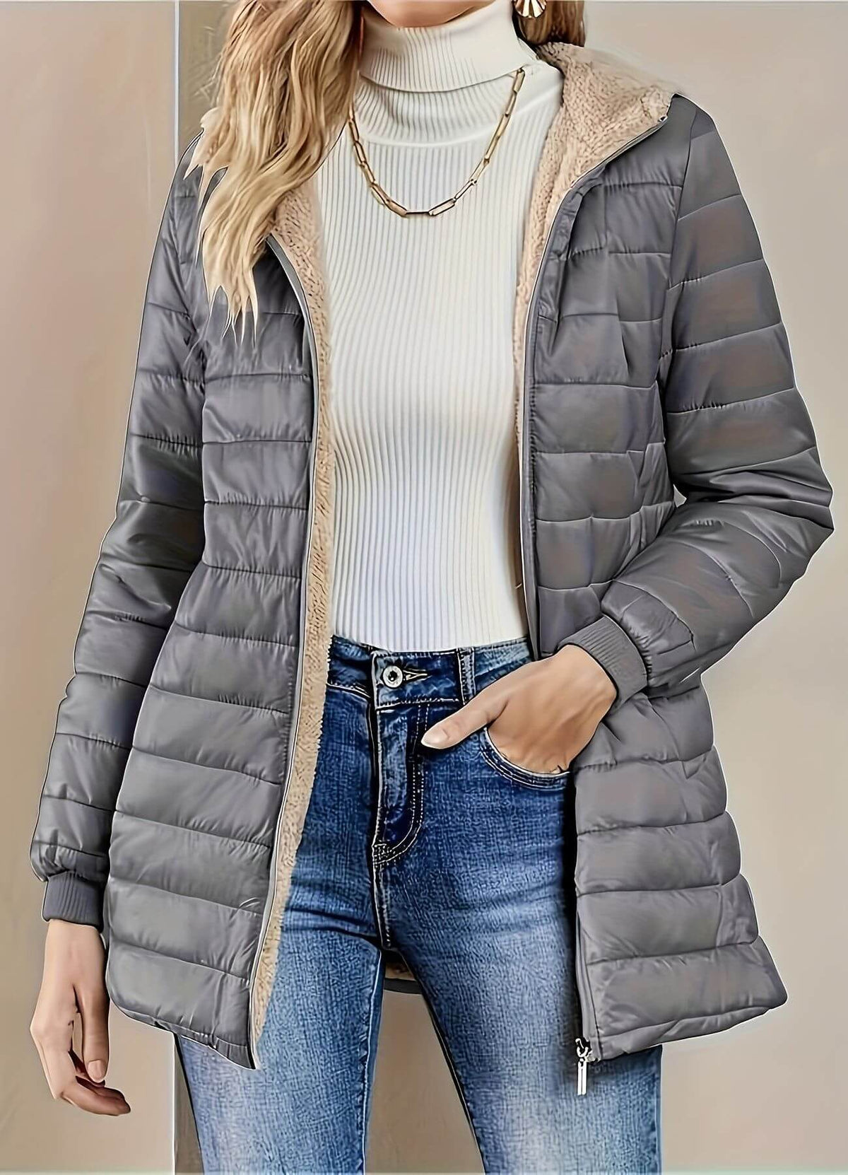 Mireille | Sherpa-Lined Longline Puffer Jacket for Women