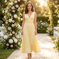 Marisol | Women's V-Neck Pleated Maxi Dress - Wedding Guest