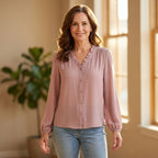 Nolan | Women's Ruffle V-Neck Blouse Button Front