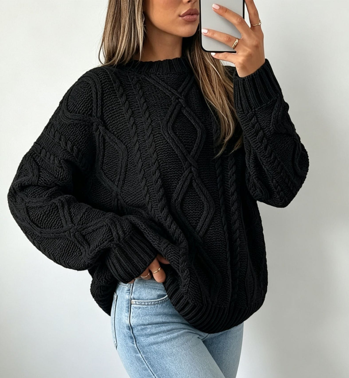 Theodora | Cable Knit Crew Neck Oversized Sweater for Women