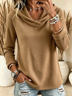 Merethe | Waffle-Knit Cowl Neck Hooded Sweater for Women