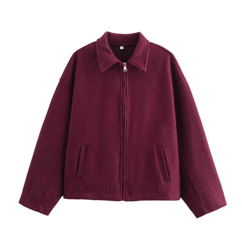 Rosemarie | Oversized Collared Zip-Front Cropped Jacket for Women