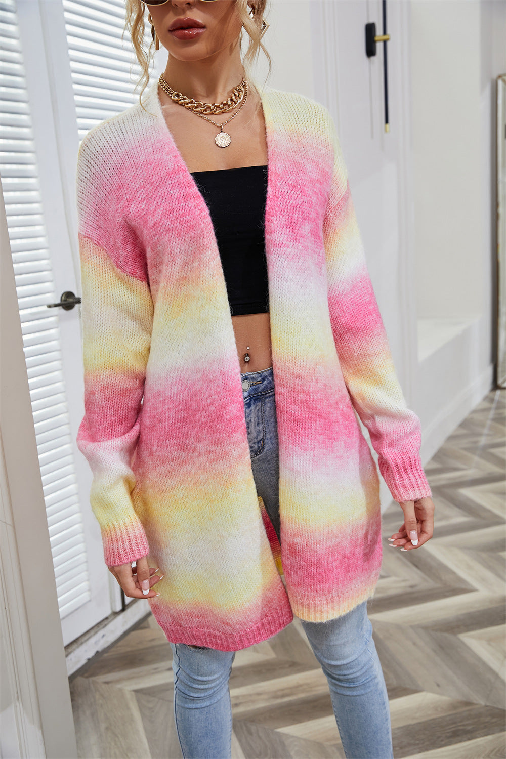 Elspeth | Tie-Dye Ombre Longline Open-Front Cardigan for Women
