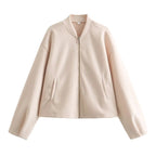 Colombe | Stand Collar Zip-Front Cropped Bomber Jacket for Women