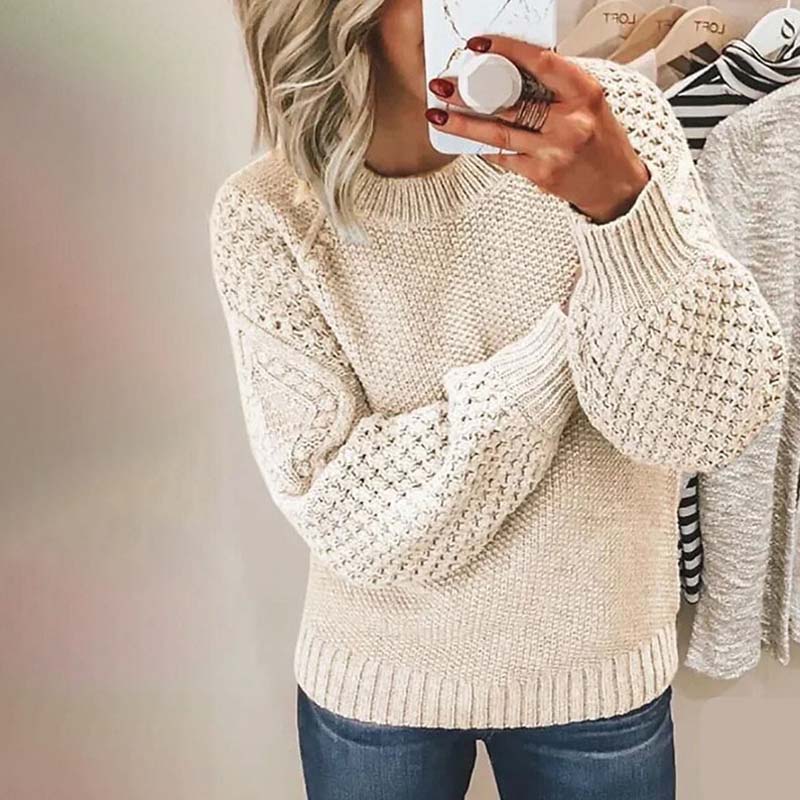 Bo | Ribbed Crew Neck Lantern Sleeve Sweater for Women