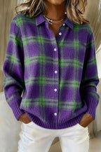 Heather | Plaid Knit Button-Front Cardigan for Women