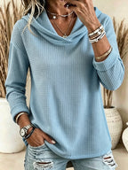 Merethe | Waffle-Knit Cowl Neck Hooded Sweater for Women