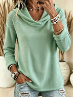 Merethe | Waffle-Knit Cowl Neck Hooded Sweater for Women