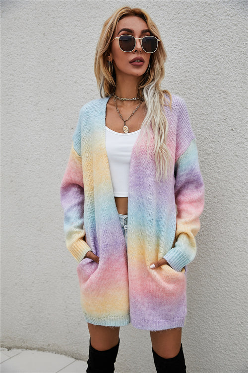 Elspeth | Tie-Dye Ombre Longline Open-Front Cardigan for Women