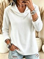 Merethe | Waffle-Knit Cowl Neck Hooded Sweater for Women