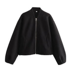 Colombe | Stand Collar Zip-Front Cropped Bomber Jacket for Women