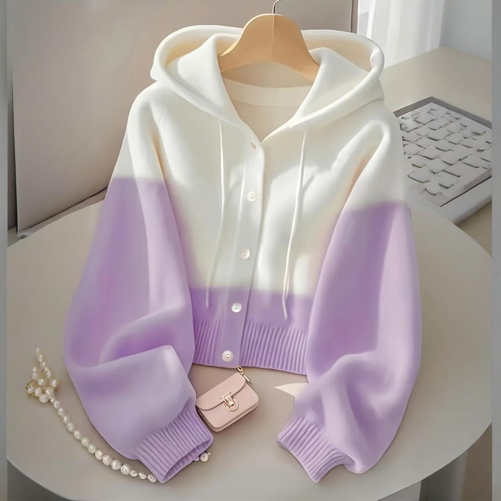 Edith | Color-Block Hoodie Button Cardigan for Women