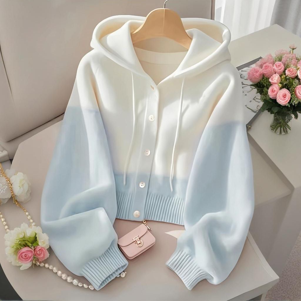 Edith | Color-Block Hoodie Button Cardigan for Women