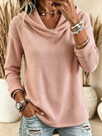 Merethe | Waffle-Knit Cowl Neck Hooded Sweater for Women