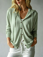 Doortje | Ribbed Knit Hoodie Cardigan with Button Front for Women