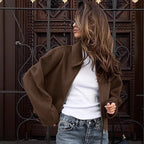Rosemarie | Oversized Collared Zip-Front Cropped Jacket for Women