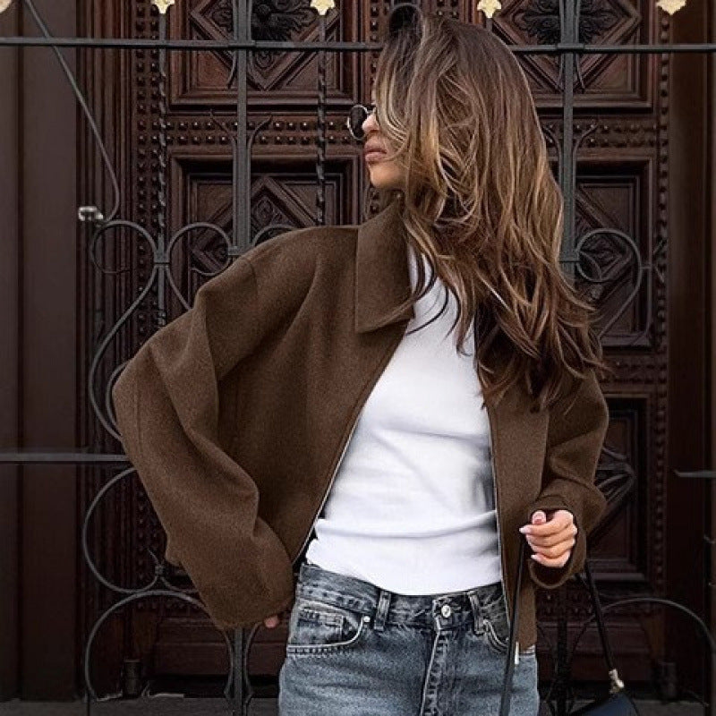 Rosemarie | Oversized Collared Zip-Front Cropped Jacket for Women