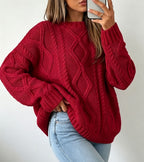 Theodora | Cable Knit Crew Neck Oversized Sweater for Women