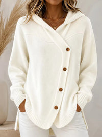 Marisette | Ribbed Button-Front Hoodie Knit Cardigan for Women