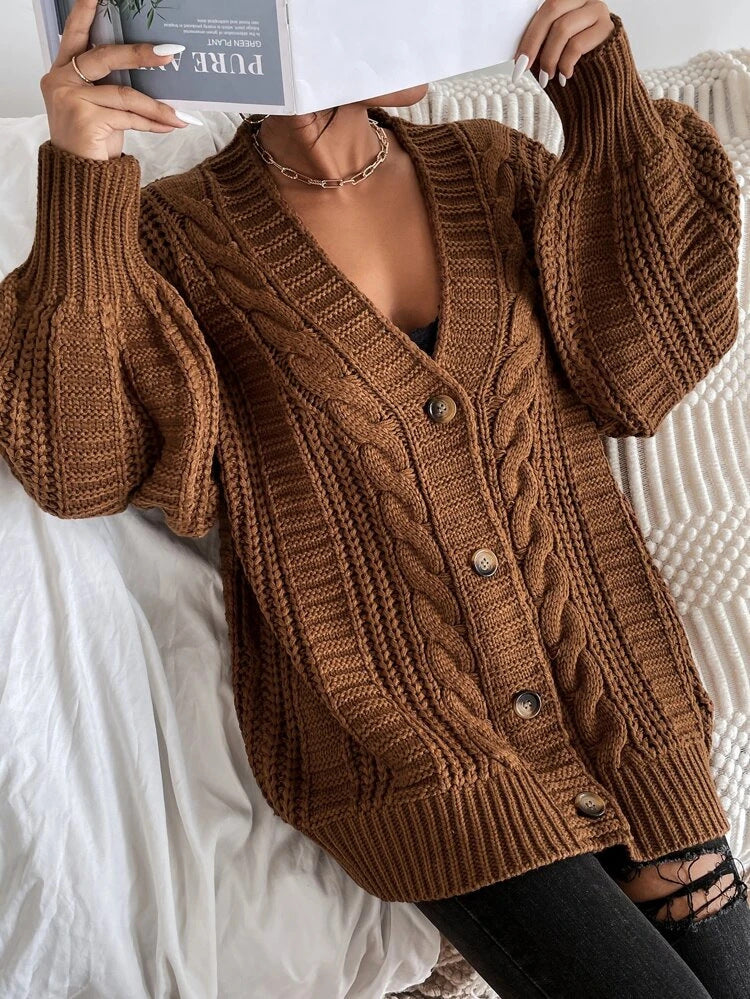 Justine | Cable Knit Button-Front Cardigan for Women
