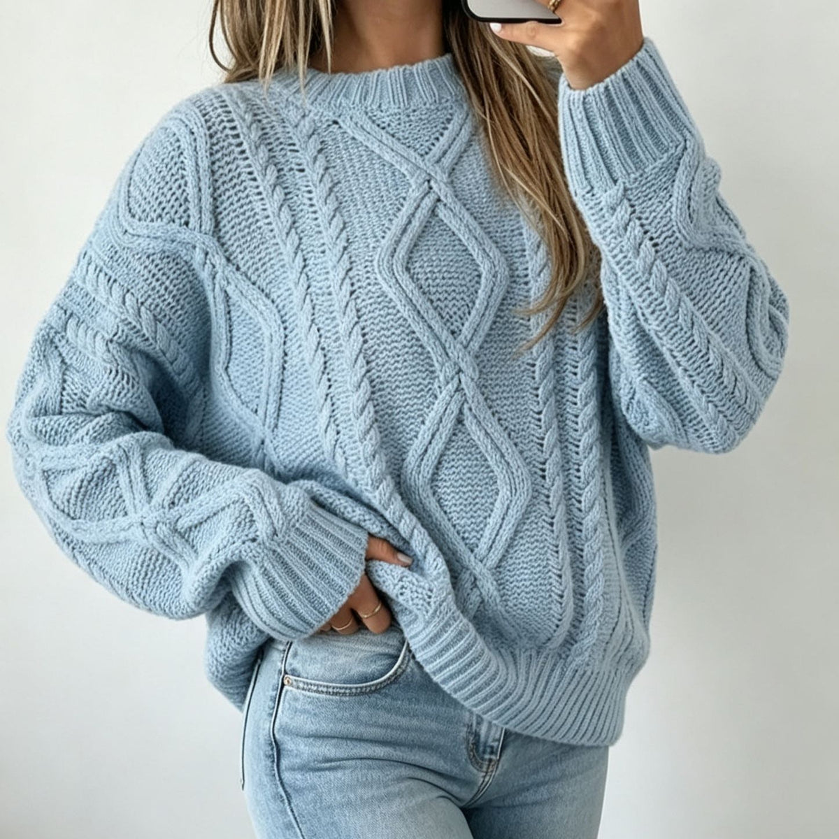 Theodora | Cable Knit Crew Neck Oversized Sweater for Women
