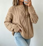Theodora | Cable Knit Crew Neck Oversized Sweater for Women