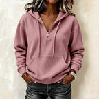 Marwen | Ribbed Half-Zip Hoodie with Drawstring Hood for Women