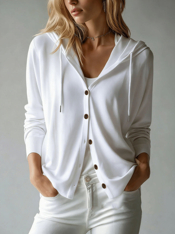 Doortje | Ribbed Knit Hoodie Cardigan with Button Front for Women