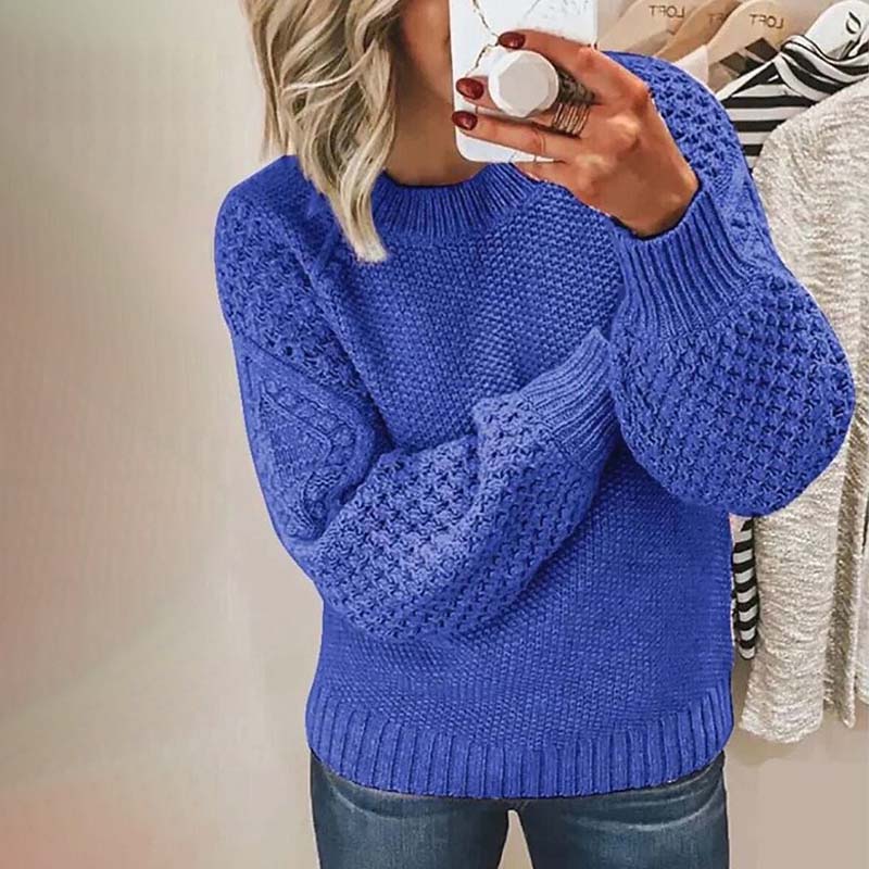 Bo | Ribbed Crew Neck Lantern Sleeve Sweater for Women