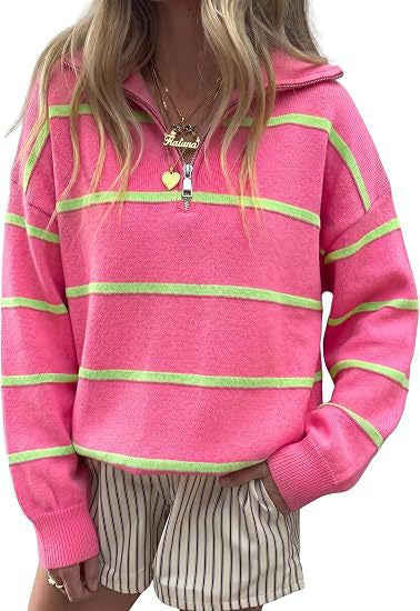 Margit | Striped Quarter-Zip Hoodie Sweater for Women