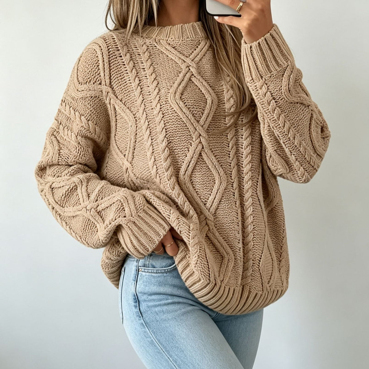 Theodora | Cable Knit Crew Neck Oversized Sweater for Women