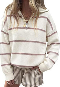 Margit | Striped Quarter-Zip Hoodie Sweater for Women