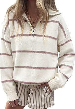 Margit | Striped Quarter-Zip Hoodie Sweater for Women