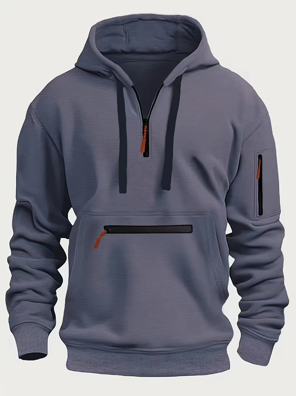 Osbert | Zip-Front Quilted Hoodie with Multi Pocket for Men