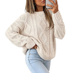 Theodora | Cable Knit Crew Neck Oversized Sweater for Women