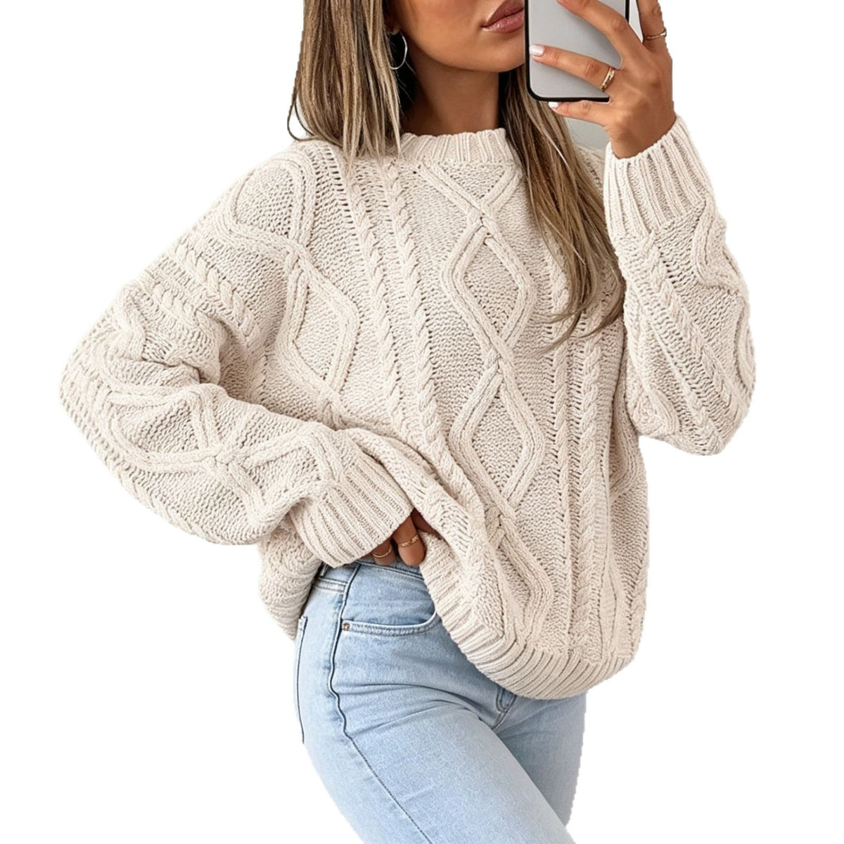 Theodora | Cable Knit Crew Neck Oversized Sweater for Women