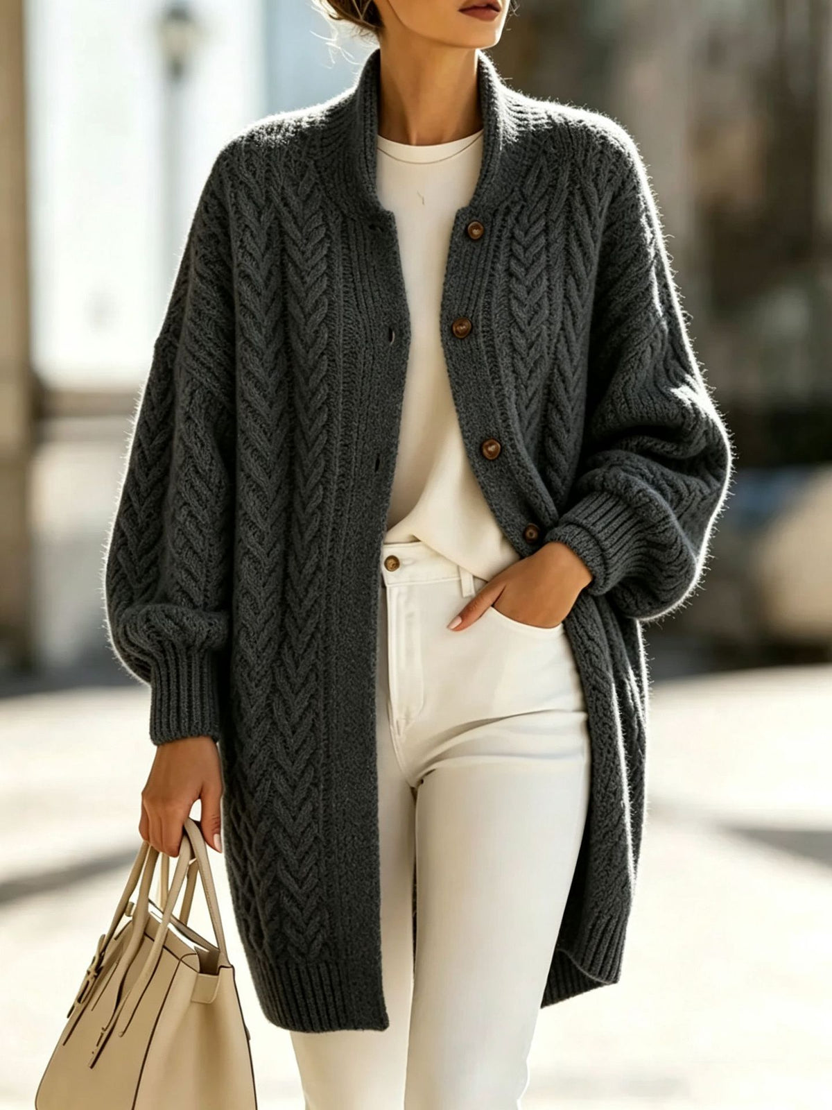 Nadalene | Cable Knit Longline Cardigan for Women