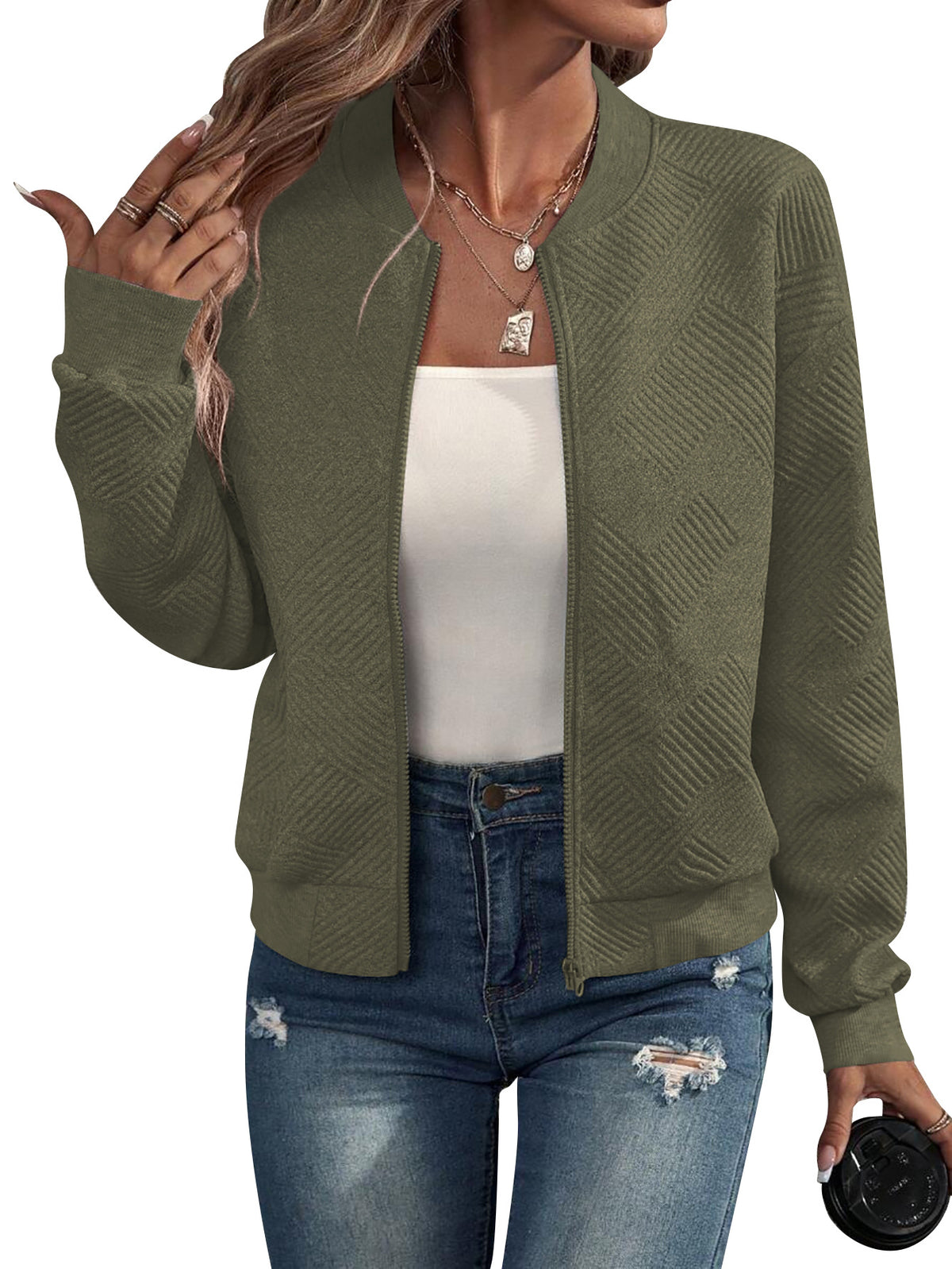 Geeske | Textured Zip-Front Bomber Jacket for Women