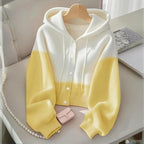 Edith | Color-Block Hoodie Button Cardigan for Women